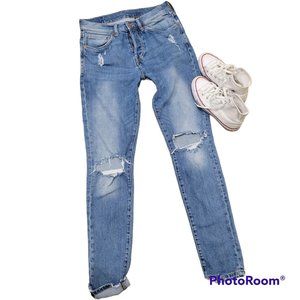 Denim & Denim distressed button fly jeans